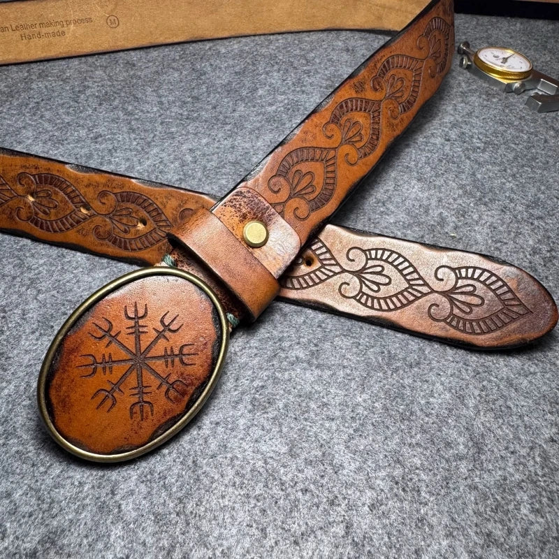 Totem Genuine Leather Men's Belt Thick Cowhide Pure Copper Buckle