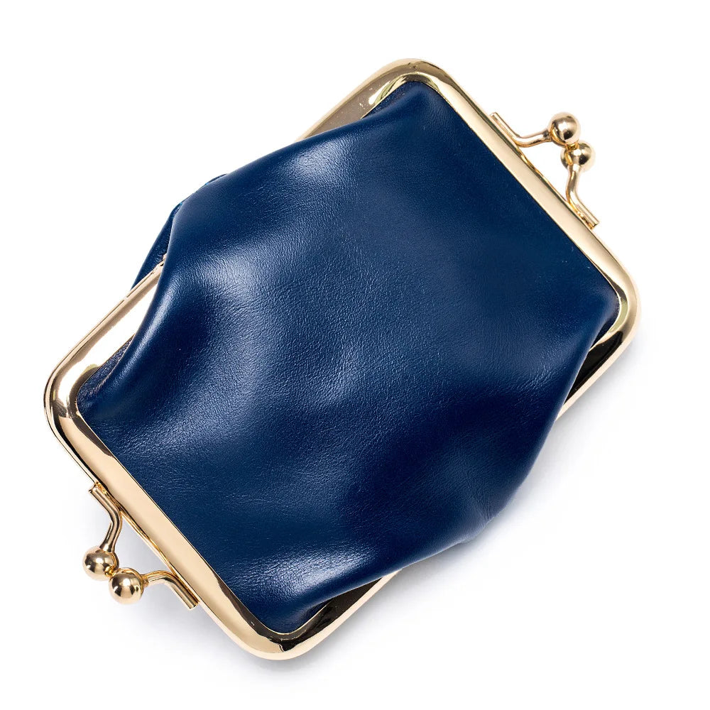 Genuine Leather Double Clamp Coin Purse Small Wallet Bag Pouch