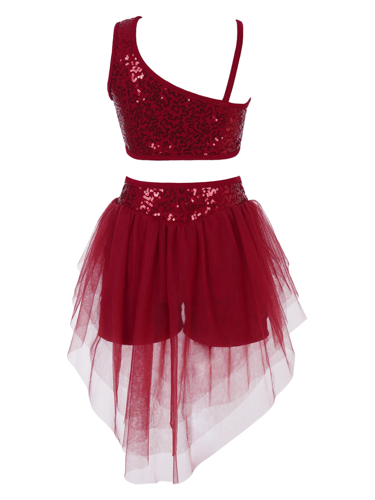 Sequins Ballet Dance Set Girls Crop Top Skirted Shorts Stage Dance Costumes
