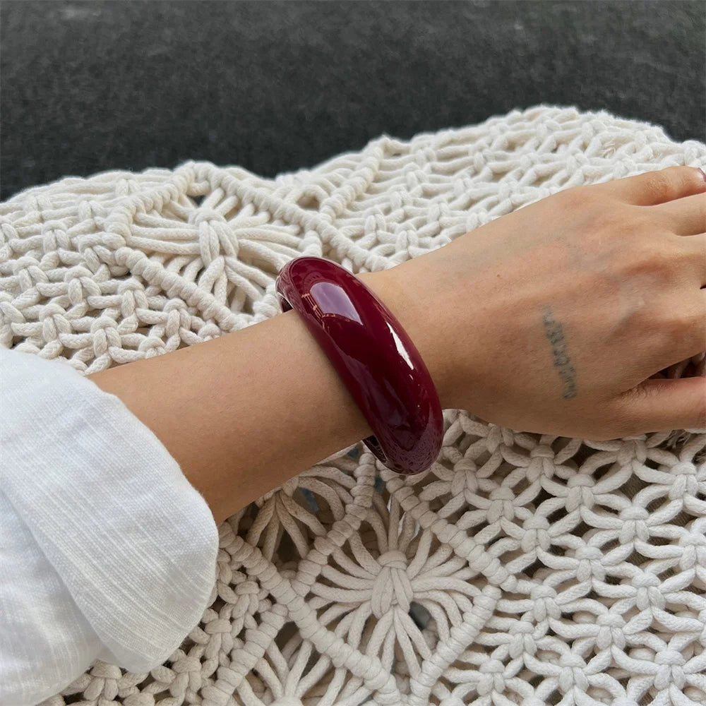 Vintage Style Cherry Red Acrylic Resin Chunky Bangles Bracelet