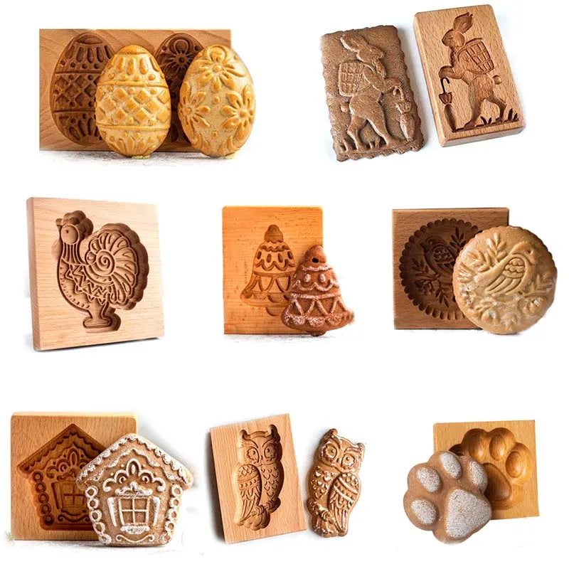 Wooden Cookie Moulds Baking Tools Christmas Easter