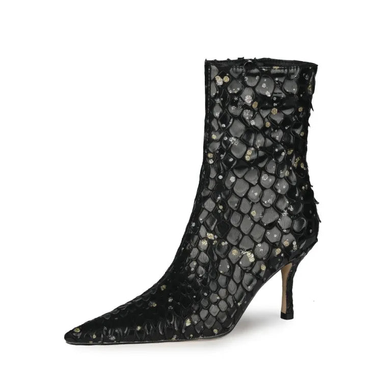 Sssseriously Ssssasssy Sssshort Boots Black Red Snake Ankle Boots