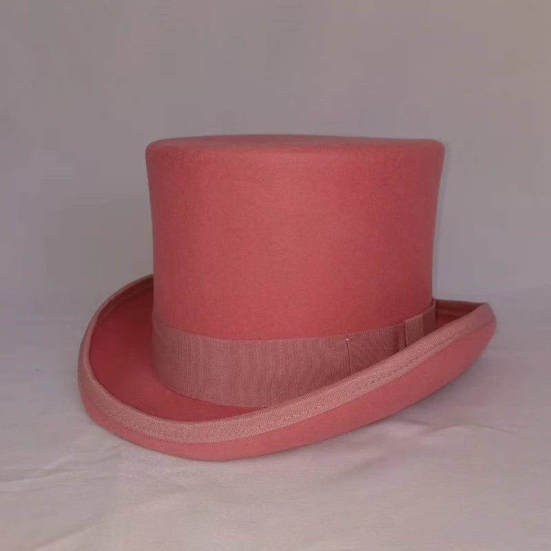 100% Wool Flat Top Hats Solid Colours Wide Ribbon Magician Performance Hat