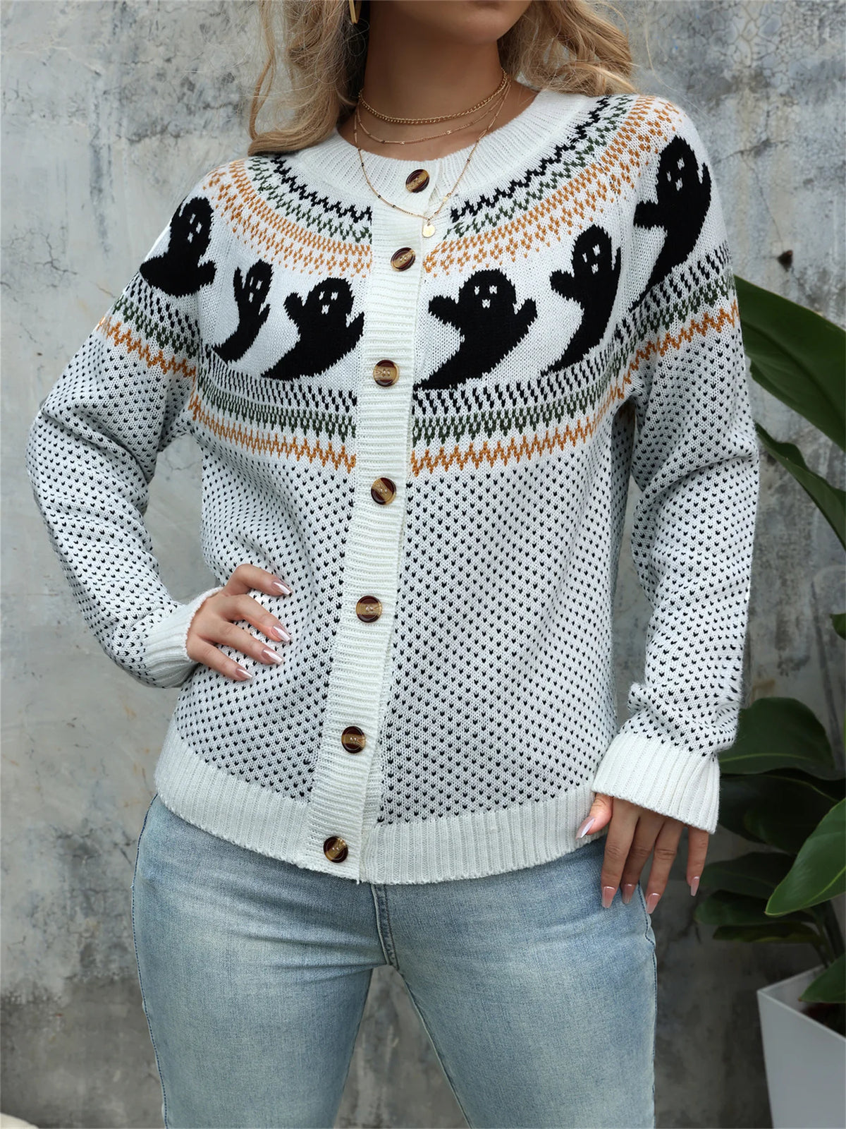 Halloween Ghosts Pumpkin Spice Cardigan