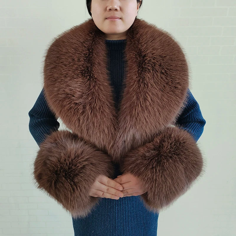 Large Faux Fox Fur Scarf Winter Warm Fluffy Collar And Cuff Sets 19 Colours