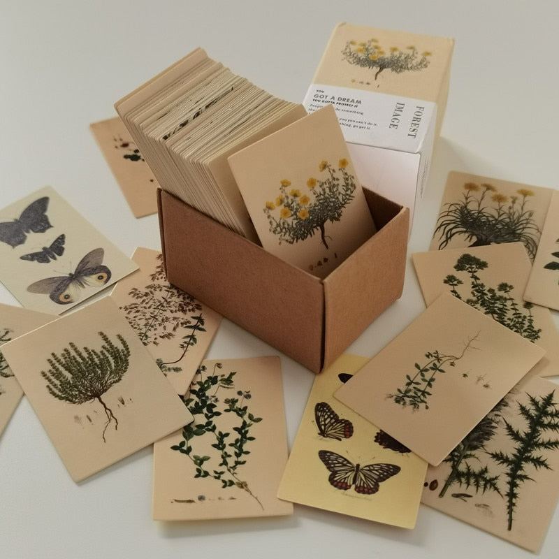 100pcs Vintage Plant Butterfly Kraft Paper Double-sided Note Cards