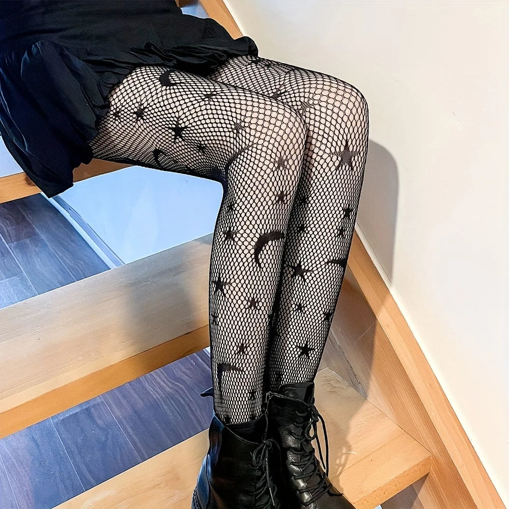 Moon & Star Fishnet Tights Mesh Pantyhose, Stockings, Hosiery