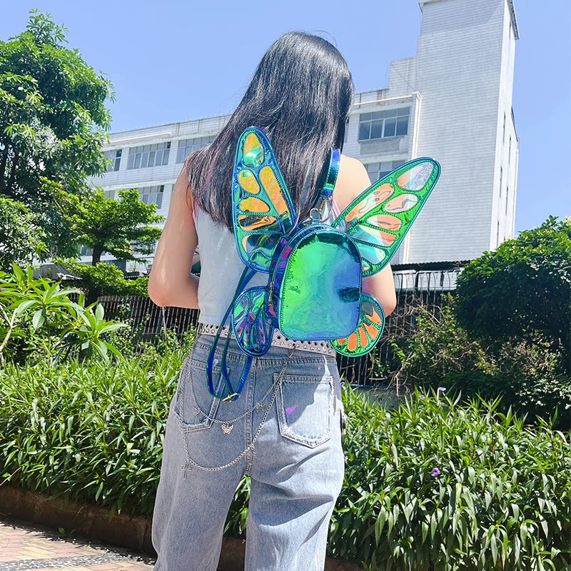 Mini Backpack Butterfly Wings Daypack Holographic Leather