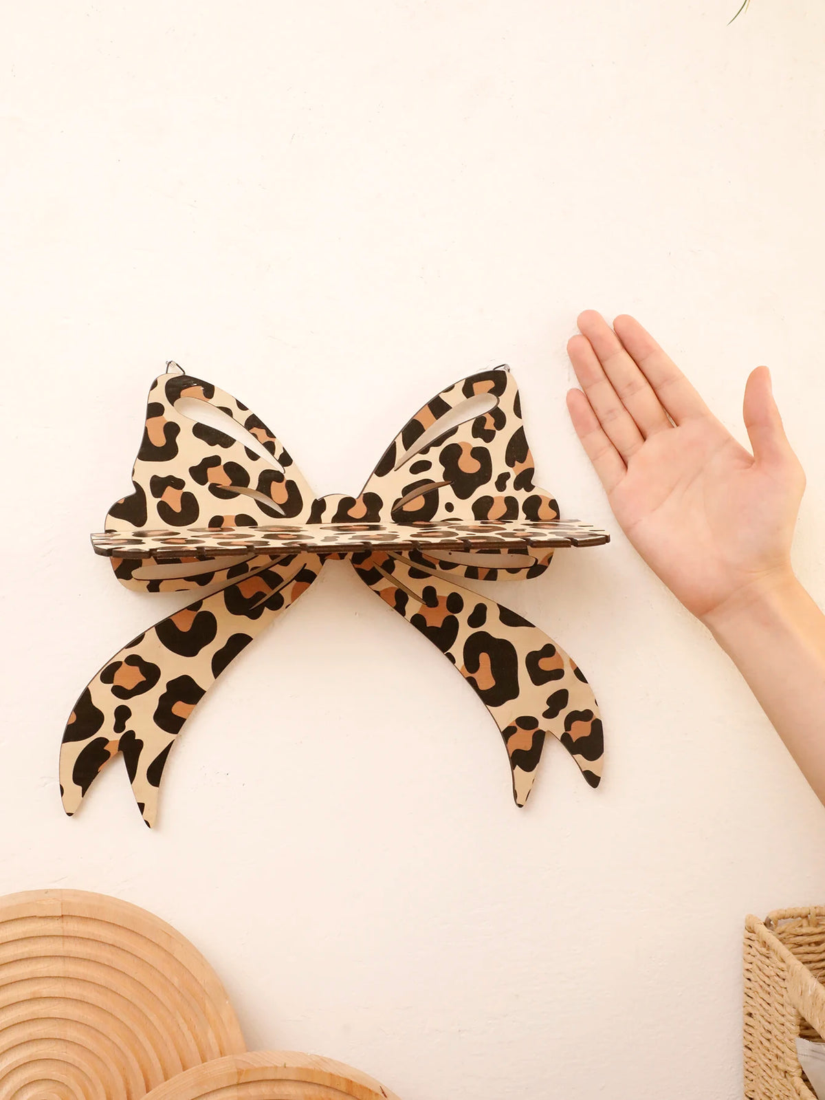 Leopard Print Bow Wall Shelf Wooden Jewellery Display Shelves