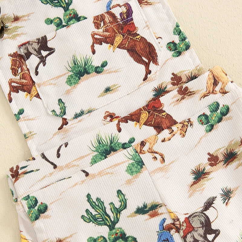 Cowboy Print Corduroy Overalls Baby Girl Summer Romper Toddler Clothes