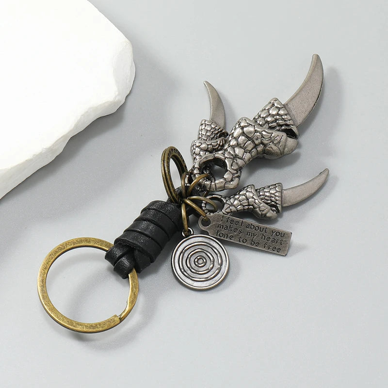 Dragon Claw Braided Leather Keychains Key Rings