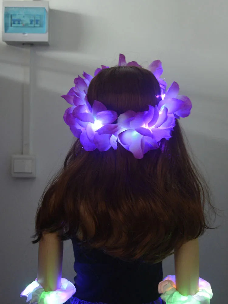 LED Light Up Hawaiian Lei Flower Crown Wreath