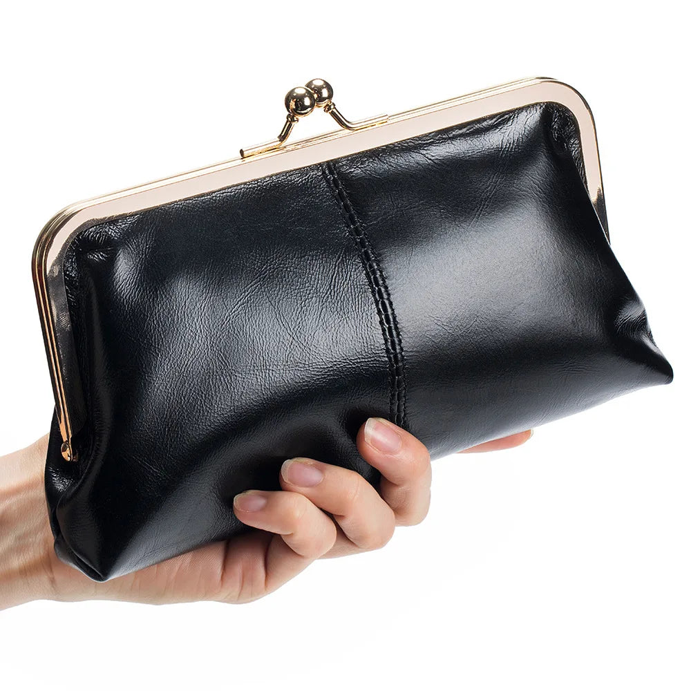Genuine Leather Long Clutch Wallet Clip Bags Coin Purse