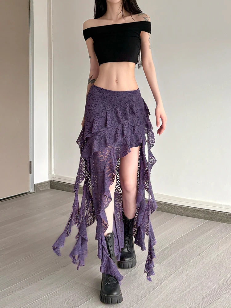 Lace Skirts Irregular Hem Multi-Layered Ruffles