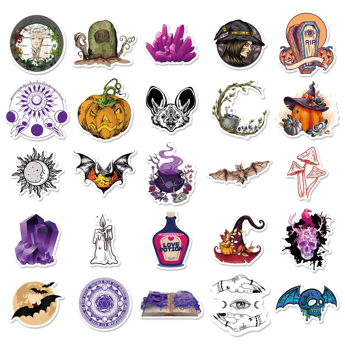50PCS Magic Witch Halloween Stickers Decals