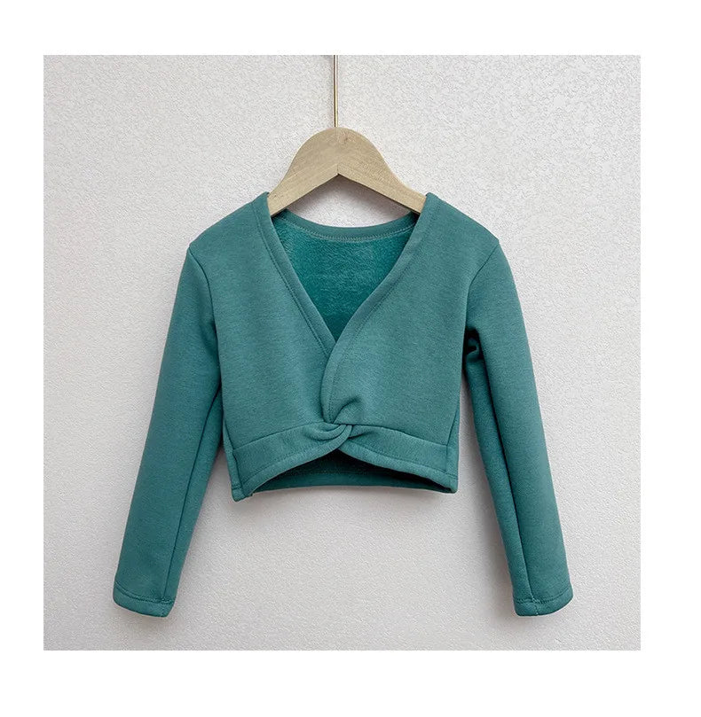 Plush Girls Ballet Wrap Tops Long Sleeve Dance Warm Up Sweater