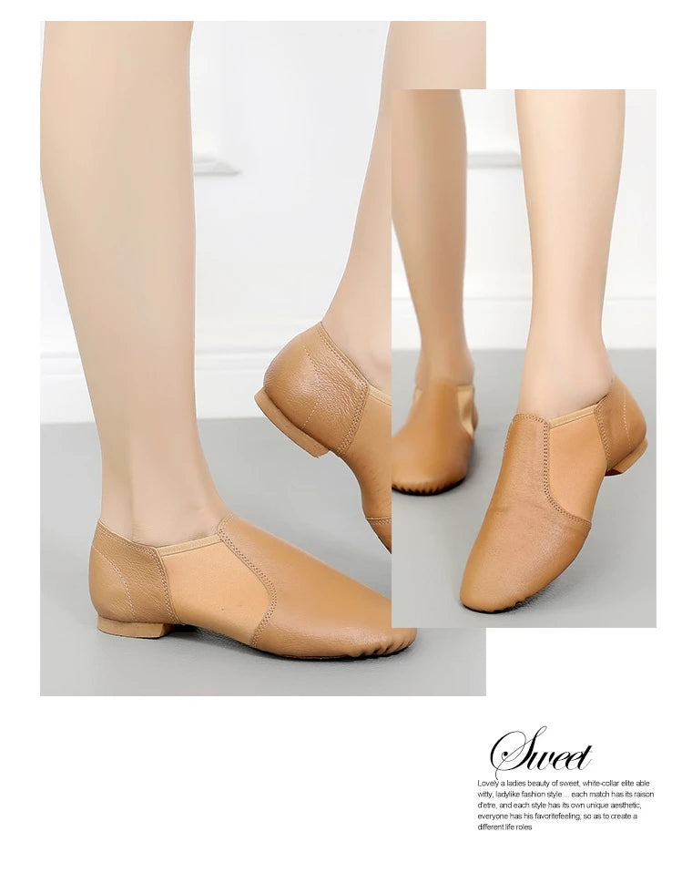 Genuine Leather Jazz Dance Shoes Brown Black Anti-Slip Latin Dance Practice Sneakers