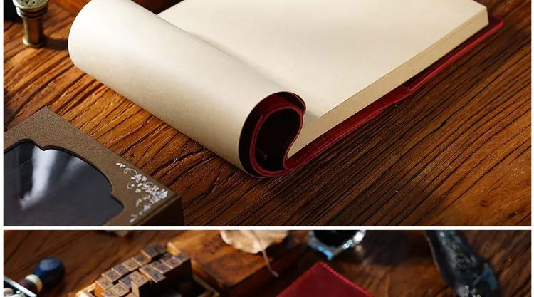 Stitched Genuine Leather Notebook 6 Colours Handmade Journal with Lock Blank Kraft Paper 200 Pages Sketchbook