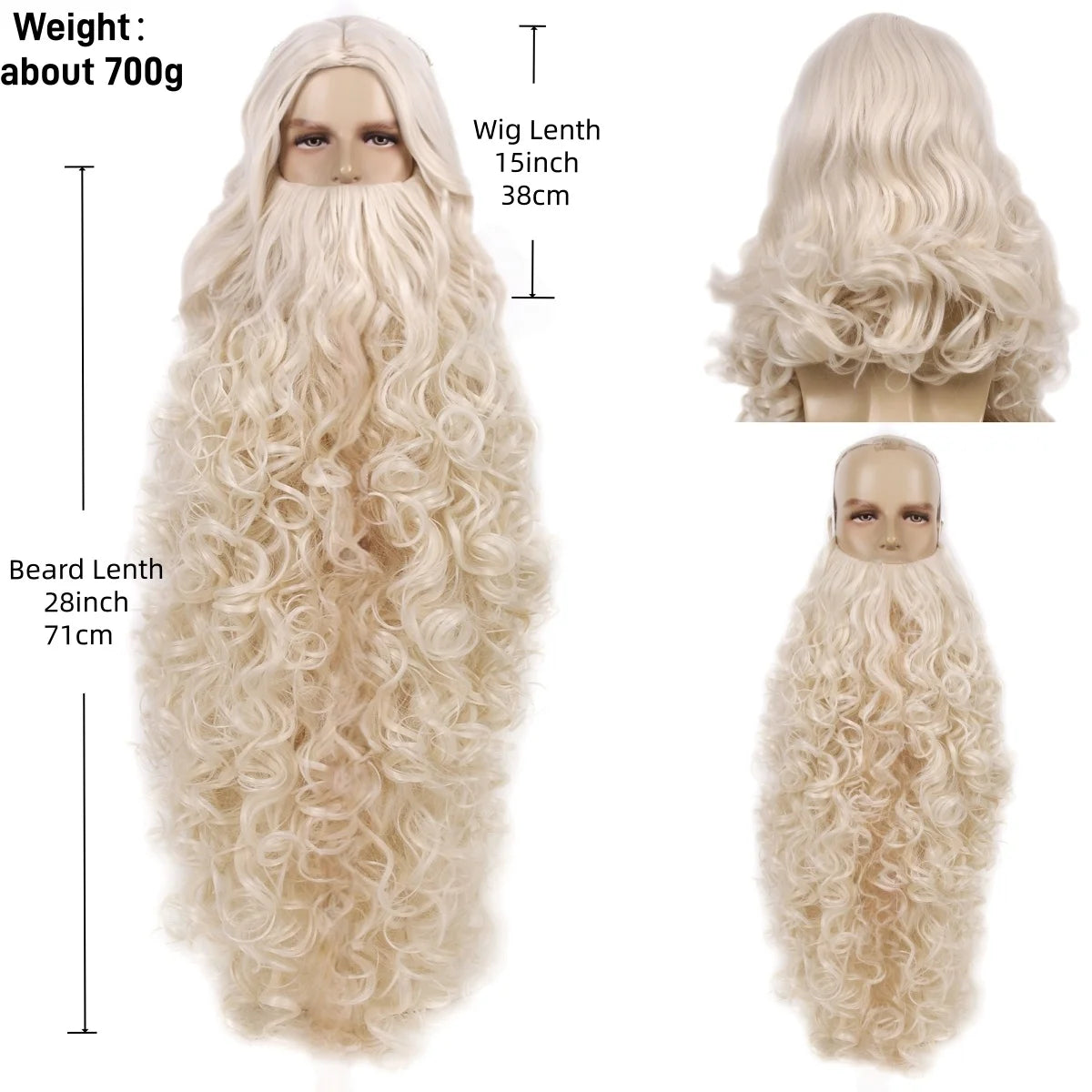 Wizard Santa Claus Long Curly Beard Wigs,Eyebrows Moustache Synthetic Wig Costume Old Men