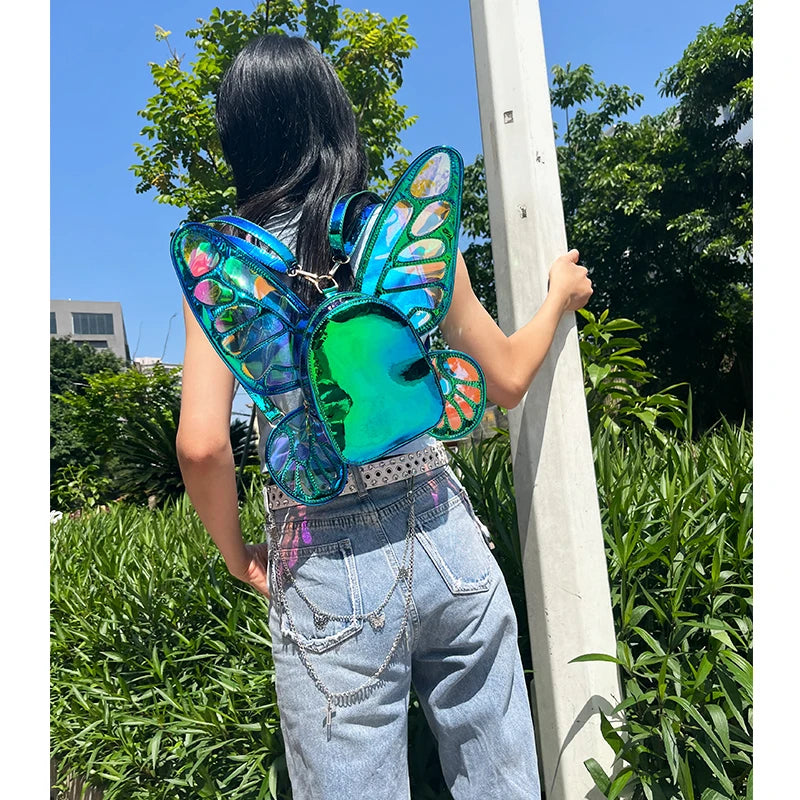 Mini Backpack Butterfly Wings Daypack Holographic Leather