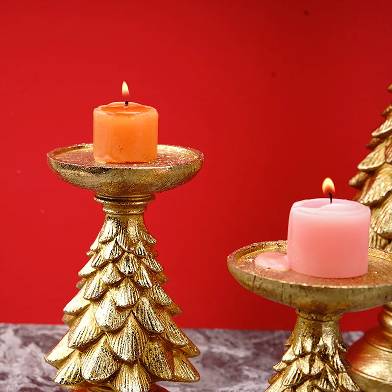 Resin Vintage Christmas Tree Candlestick Holders