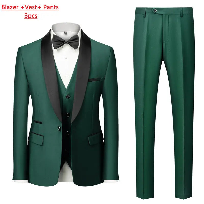 Mens Tuxedo Three Piece Suit Blazer with Trousers and Vest
