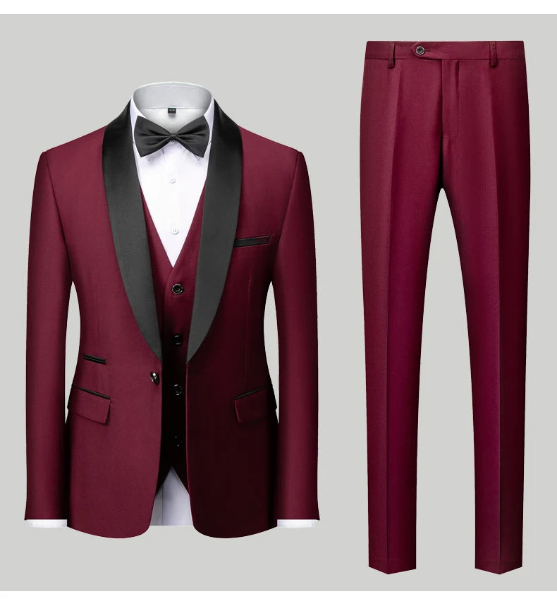 Mens Tuxedo Three Piece Suit Blazer with Trousers and Vest