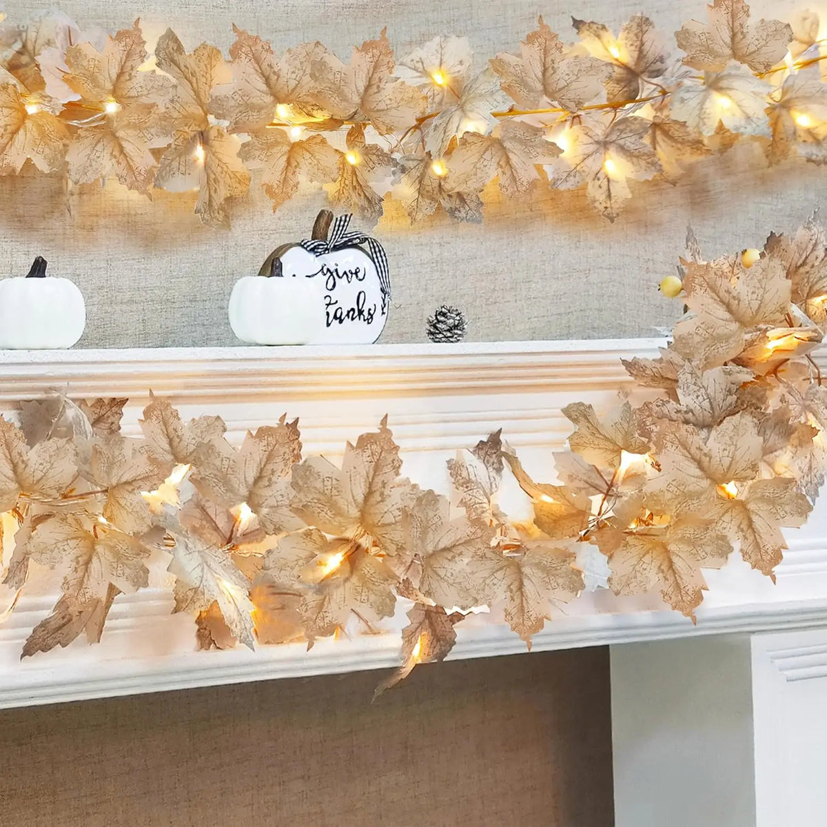 2 Pack Fall Maple Leaves Garland with Lights