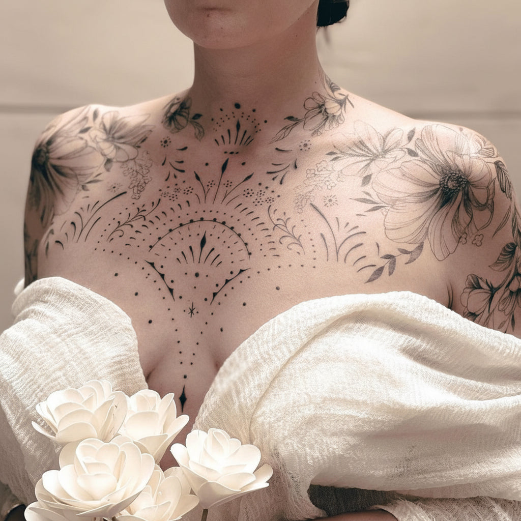 Punk Moon Totem Temporary Tattoos Chest Body Art