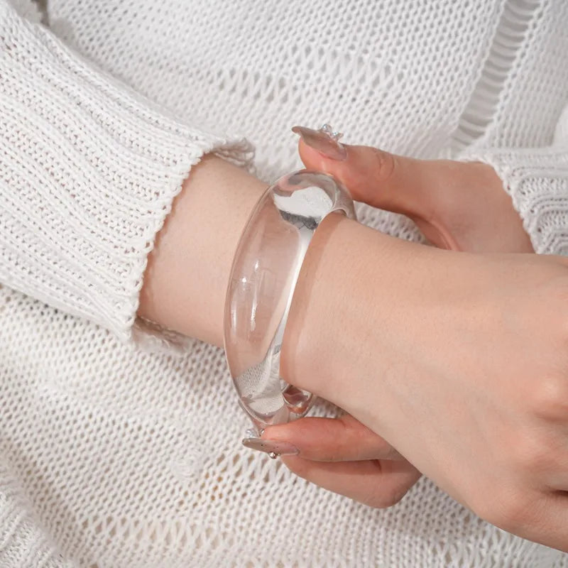 Smooth Round Acrylic Cuff Bangles Vintage Style Jelly Coloyr Smudging Wide Resin Bracelets