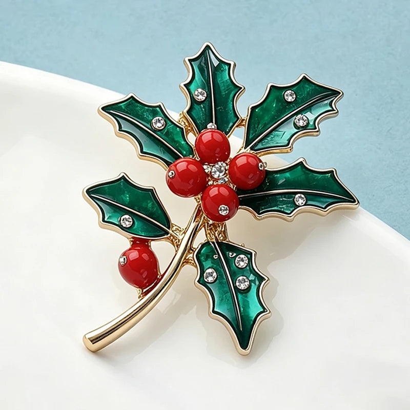 Holly December Birthday Flower Brooches Enamel Winter Brooch Pins Gifts
