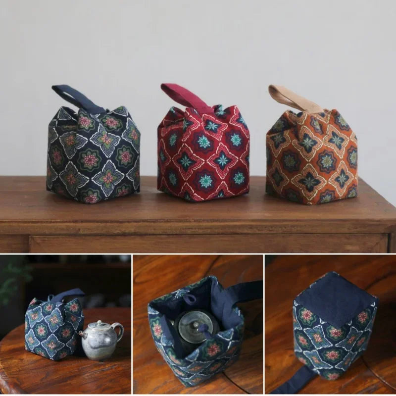 Padded Cotton Teacup Storage Bag Ceramic Glass Drawstring Bags Portable Organiser