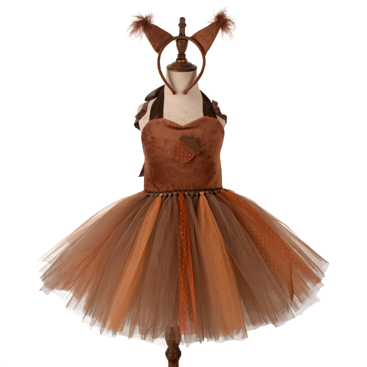 Squirrel Tutu Dress Kids Halloween Costume Ears Headband Tail Set