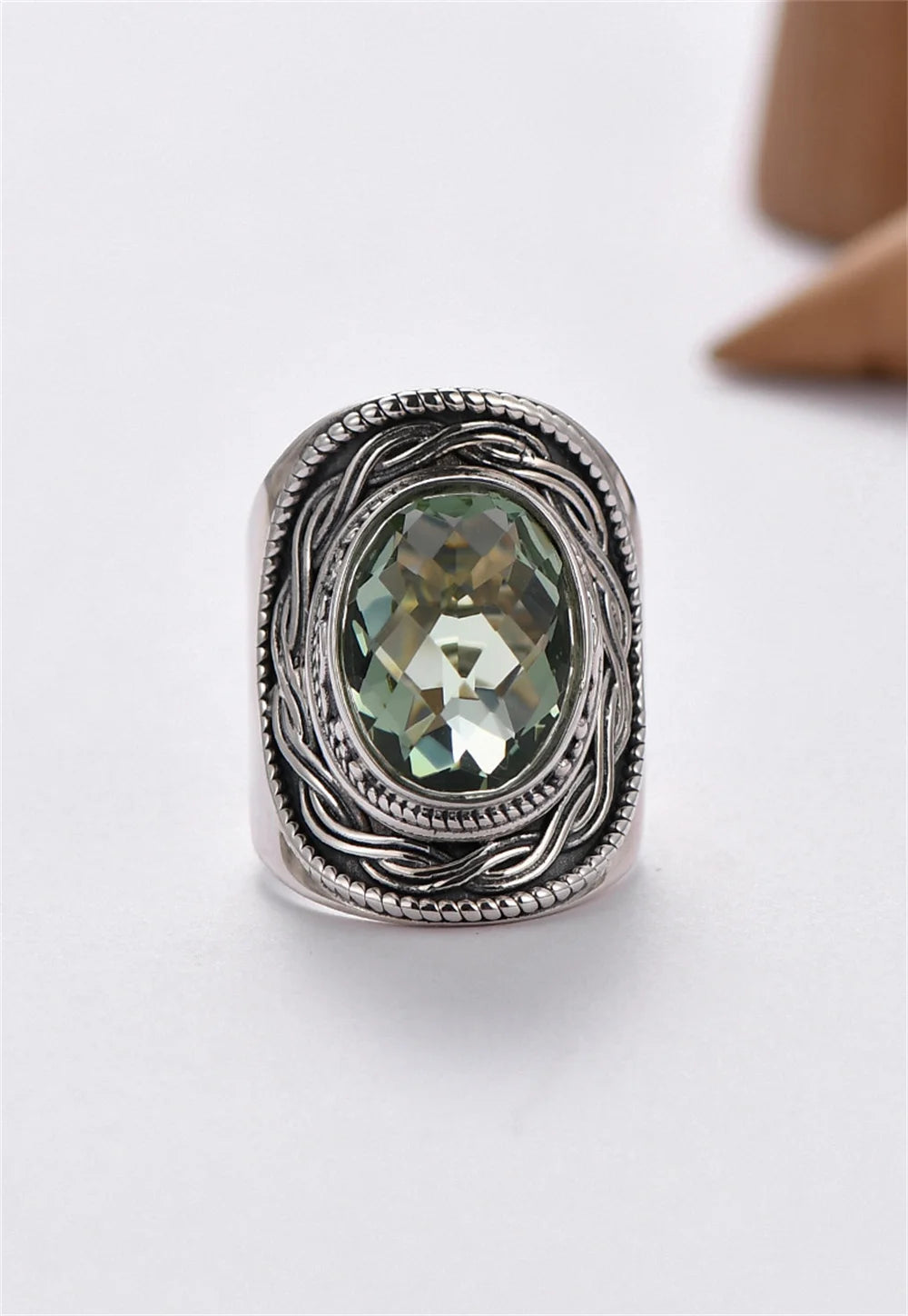 Portal Key to the Fae Realms S925 Sterling Silver Rings Green Crystal Morganite