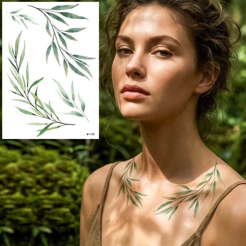 Forest Green Leaf Vine Temporary Tattoo Sticker Waterproof