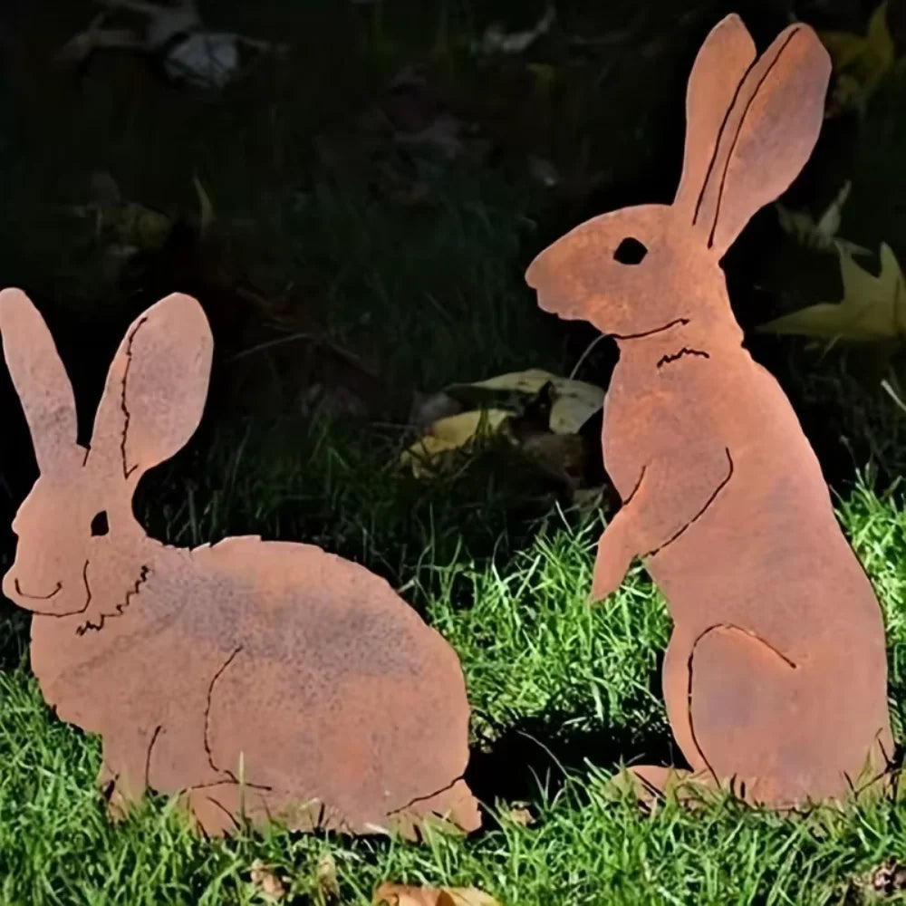 Rustic Metal Rabbit Garden Stake Rusty Bunny Silhouette