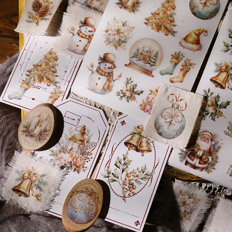 Vintage Christmas Snowman RUB ON Transfer Stickers Junk Journal Mushroom DIY Scrapbooking Craft