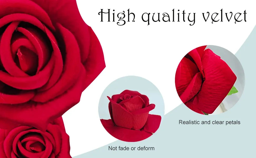 50 Pcs Velvet Roses Artificial Flowers Real Touch Fake Roses Valentine's DIY Wedding Bouquet Home Decor