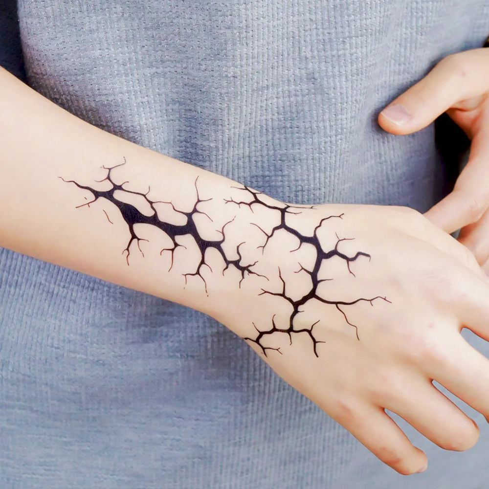Black Lightning Line 2 Sheets Large Temporary Tattoo Stickers Halloween Body Decals Costume Party
