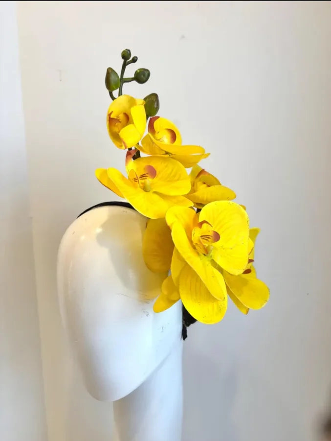 Handcrafted Large Realistic Orchid Statement Headpiece Floral Headband for Weddings Races Photoshoots
