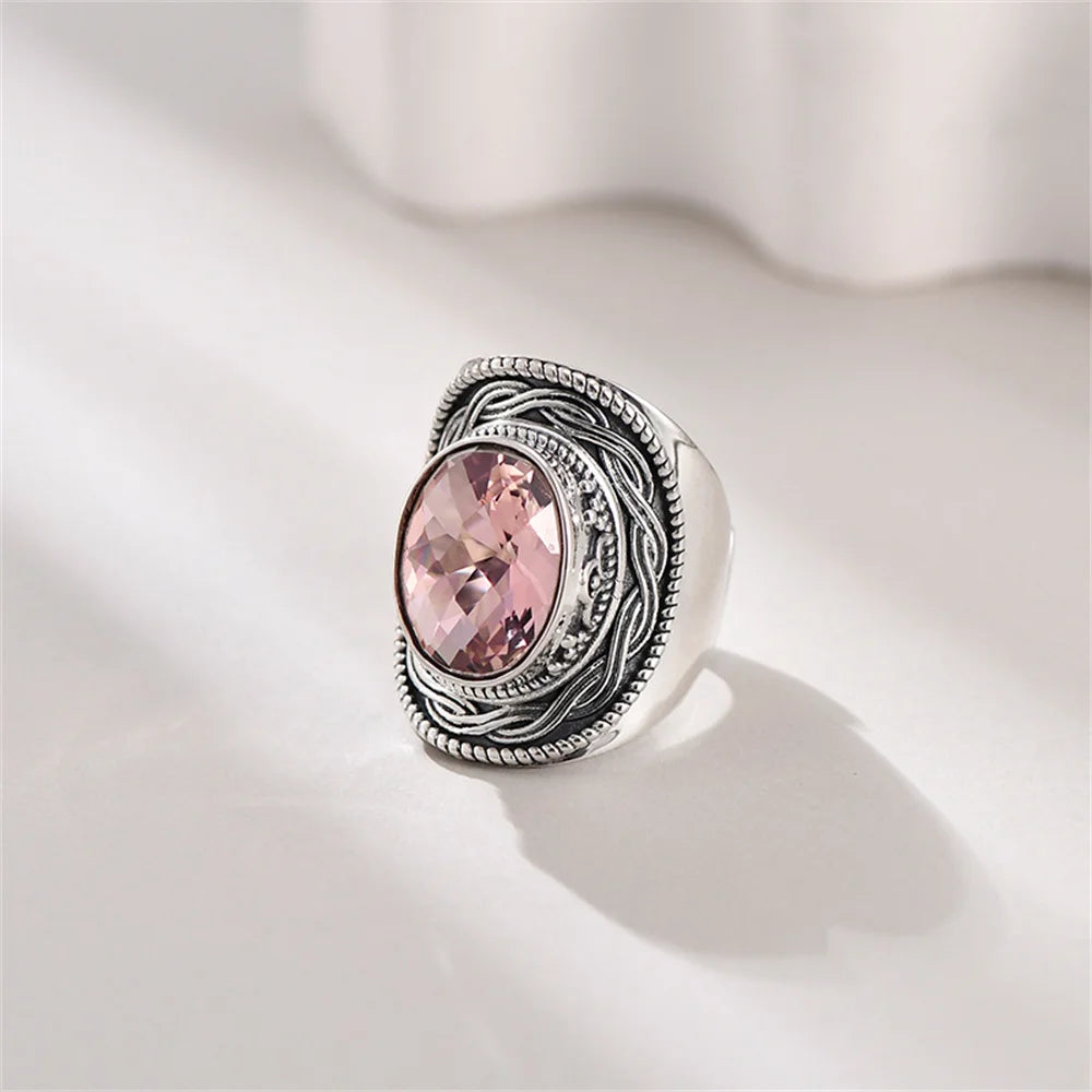 Portal Key to the Fae Realms S925 Sterling Silver Rings Green Crystal Morganite
