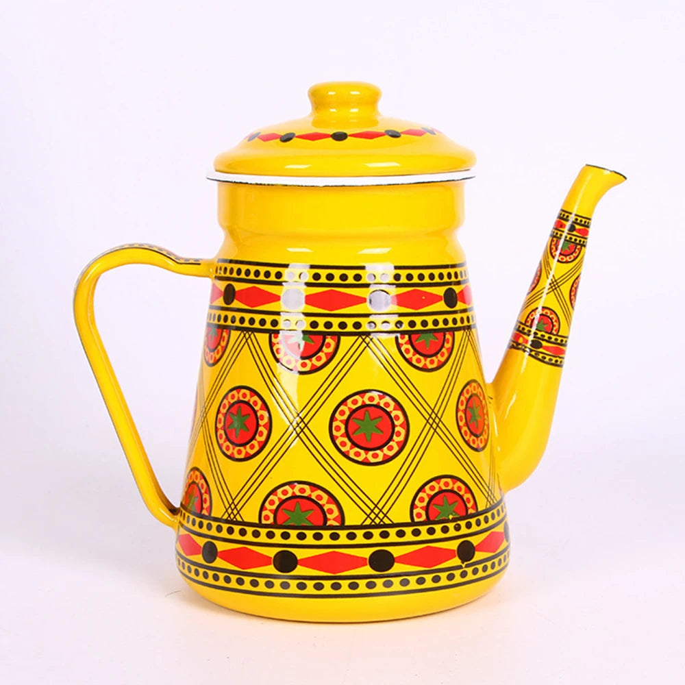1.5L Enamel Coffee Pot Gooseneck Spout Stovetop Tea Kettle