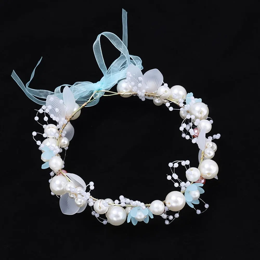 Girls Pearl Flower Wreath Floral Garland Head Hoop