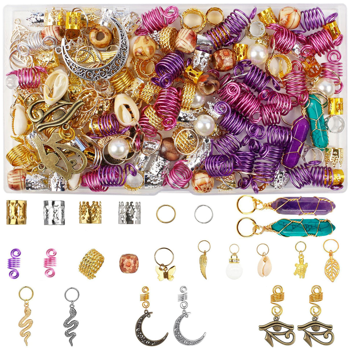 DIY Hair Jewellery Braid Cuffs and Clip Dreadlocks Beads 232PCS