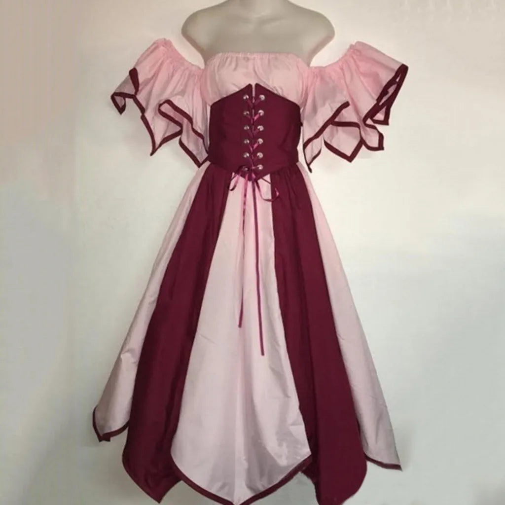 Petal Hem Medieval Carnival Costumes Lace Up Dresses