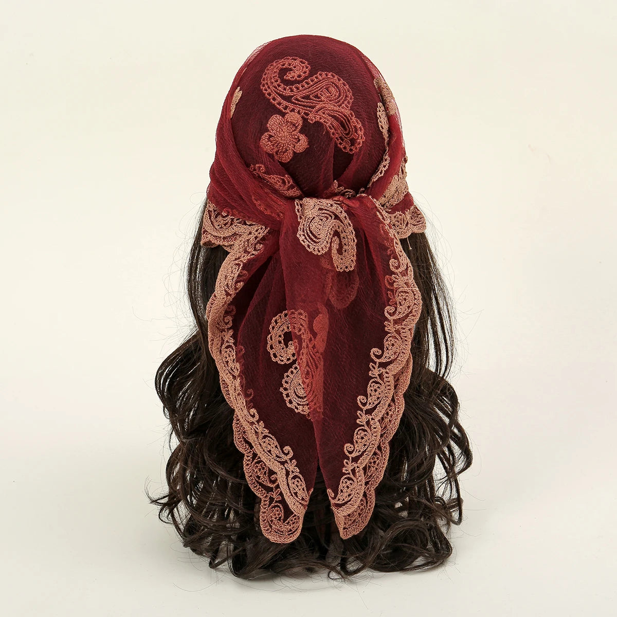 Lace Paisley Embroidered Square Bandana Scarf 23 Colours