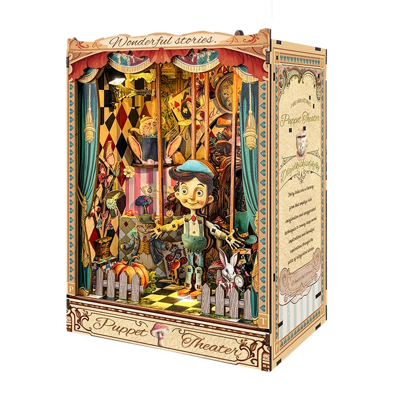 Puppet Theatre DIY Wooden Book Nook Miniatures Kits Bookshelf Decor Crafts