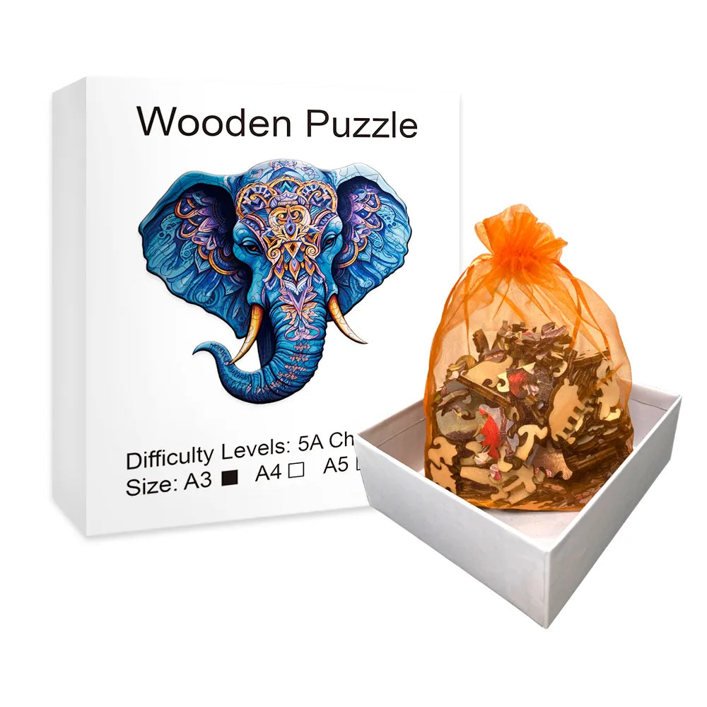 Blue Elephant Wooden Jigsaw Puzzle