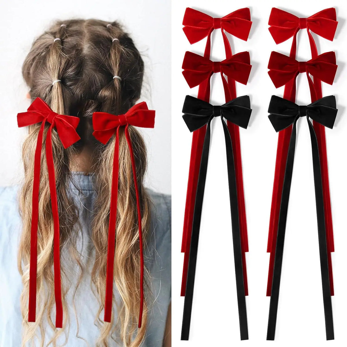 1 Pair Long Velvet Ribbon Bow Hairpins Hair Clips Barrettes