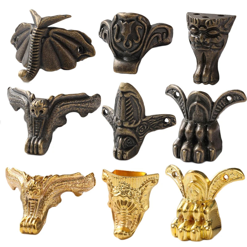 4Pcs Antique Wood Box Feet Leg Corner Protector Jewelry Gift Box Decorative Feet Metal Corner Bracket For Furniture Hardware